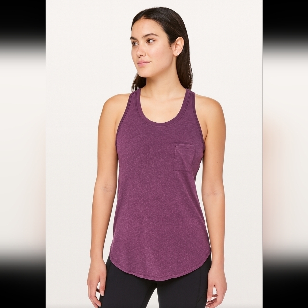 Lululemon Womens Heathered Plum Purple Yogi Racer Back Soft Workout Tank M